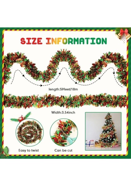 2 Adet 1.7m Cicili Bicili Yılbaşı Püskül Metalik Noel Ağacı Parlak Çelenk Süslemeleri (Kırmızı Yeşi fiyatları