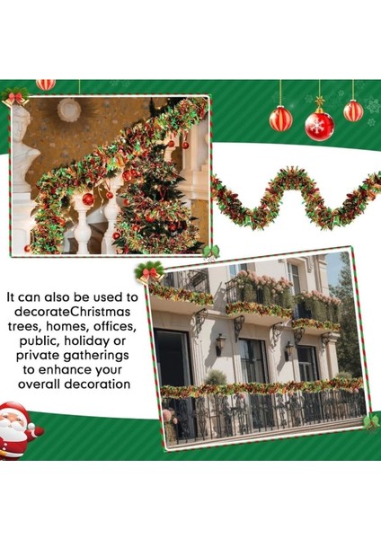 2 Adet 1.7m Cicili Bicili Yılbaşı Püskül Metalik Noel Ağacı Parlak Çelenk Süslemeleri (Kırmızı Yeşi fırsatları