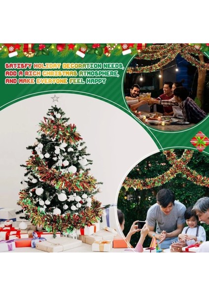 2 Adet 1.7m Cicili Bicili Yılbaşı Püskül Metalik Noel Ağacı Parlak Çelenk Süslemeleri (Kırmızı Yeşi indirimleri