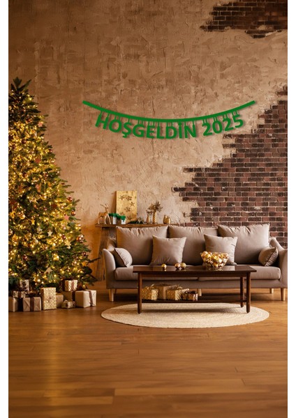 Yılbaşı Hoşgeldin Yazısı Keçe Süsü, Yeşil, 90 cm, Dekorasyon