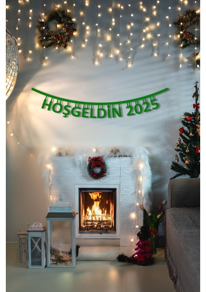 Yılbaşı Hoşgeldin Yazısı Keçe Süsü, Yeşil, 90 cm, Dekorasyon