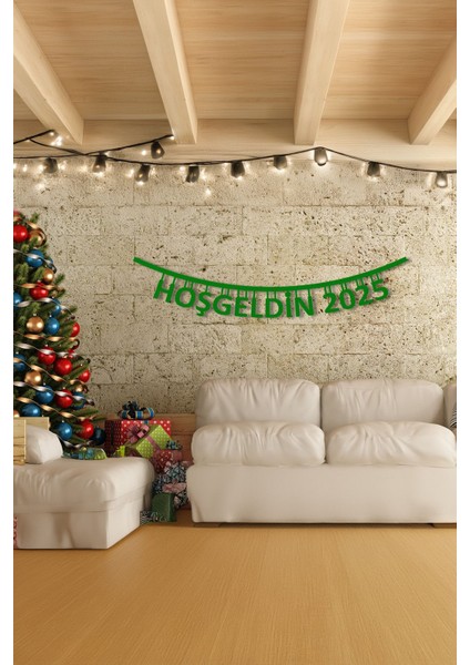 Yılbaşı Hoşgeldin Yazısı Keçe Süsü, Yeşil, 90 cm, Dekorasyon
