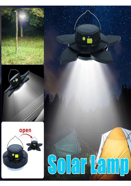 Güneş Enerjili Şarj Edilebilir Taşınabilir LED Işık Katlanır Kamp Bahçe Lambası Powerbank Özellikli fırsatları