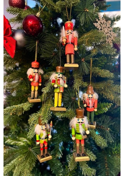 Yılbaşı Ağacına Asılan Retro Fındıkkıran 6'lı 13 cm Kurşun Asker Nutcracker Yılbaşı Yeni Yıl Dekoru