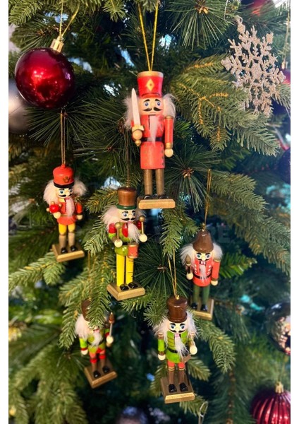 Yılbaşı Ağacına Asılan Retro Fındıkkıran 6'lı 13 cm Kurşun Asker Nutcracker Yılbaşı Yeni Yıl Dekoru
