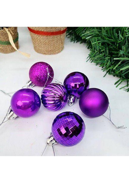 Mor yılbaşı top süsleri, parlak ve aynalı, 6 adet, 4 cm, çok renkli