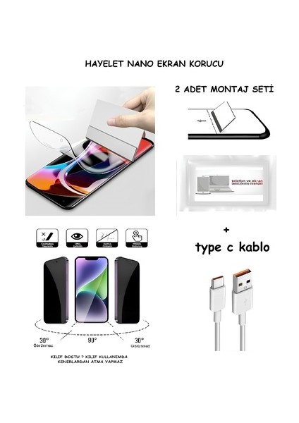 Xiaomi Mi9 Lite Nano Ekran Koruyucu Esnek Mat Hayalet + Type C Kablo