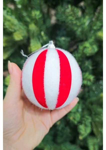 Büyük Kırmızı Beyaz Tüylü Lüks Top Yılbaşı Ağaç Süsü Yuvarlak Lüks Çam Ağacı Süsü Tekli fiyatları