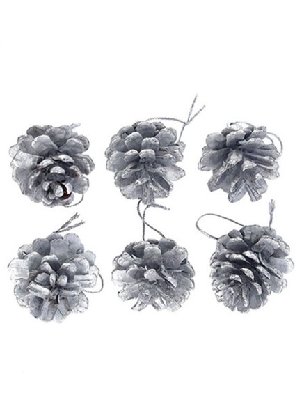 Gümüş Renk 6 Adet Yılbaşı Çam Ağacı Kozalağı Süs