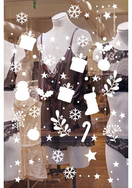 Kardan Adam Balonlar Taç Desenler Kar Tanesi ve Yılbaşı Ağacı Vitrin Süslemeleri 70X70CM fiyatları