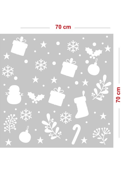 Kardan Adam Balonlar Taç Desenler Kar Tanesi ve Yılbaşı Ağacı Vitrin Süslemeleri 70X70CM modelleri