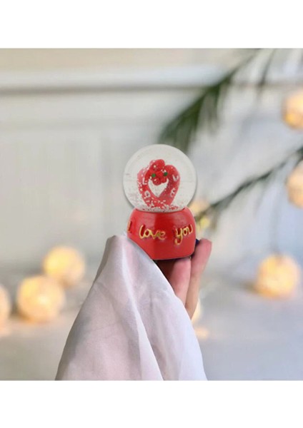 Kalpli Kar Küresi, 7cm, Sevgiliye Romantik Hediye, Kırmızı, Aşk ve Sevgi Teması