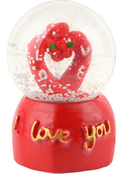 Kalpli Kar Küresi, 7cm, Sevgiliye Romantik Hediye, Kırmızı, Aşk ve Sevgi Teması
