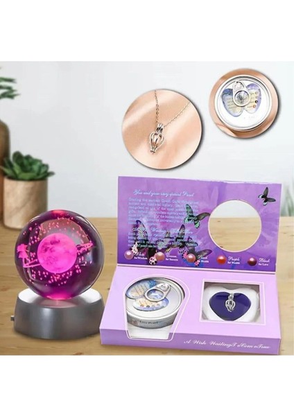 Renk değiştiren 3D Samanyolu ve Işıklı Satürn Temalı Şık Cam Küre Kolye Seti