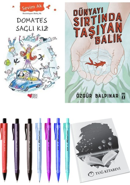 Dünyayı Sırtında Taşıyan Balık ve Domates Saçlı Kız 2'li Set - Kalem