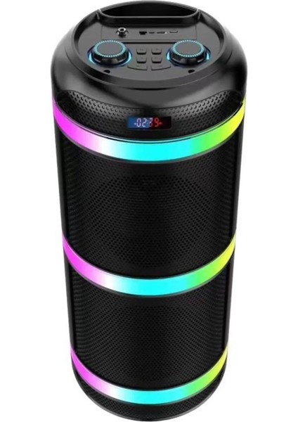 Ziş Store CS-6600 Siyah Kablosuz Rgb Işıklı Taşınabilir Şarjlı Mikrofonlu Bluetooth Hoparlör