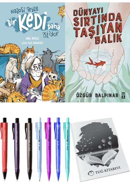 Dünyayı Sırtında Taşıyan Balık ve Nazoşi Teyze Bir Kedi Daha İstiyor 2'li Set - Kalem
