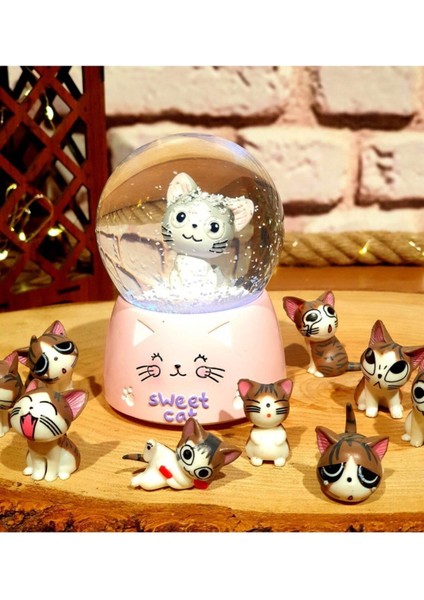 Sevimli Kedi Işıklı Müzikli Kar Küresi ve Şans Getiren Kediler