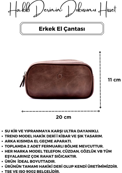 Empiero Antik Kahve Deri Çift Fermuarlı El Çantası ( El Geçmeli)