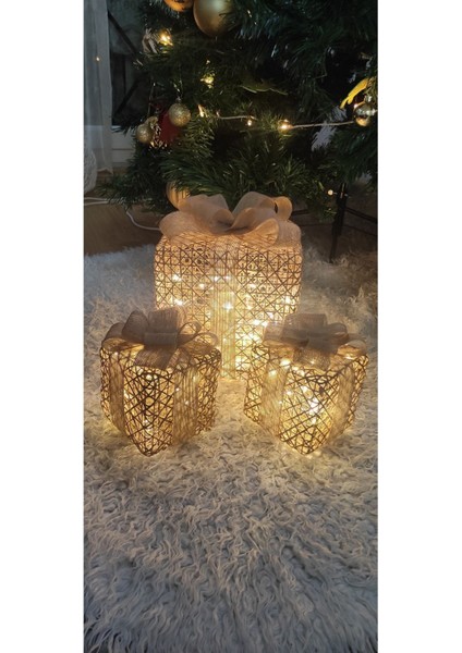 Yılbaşı Ağacı Altı LED Işıklı Hediye Kutusu Seti