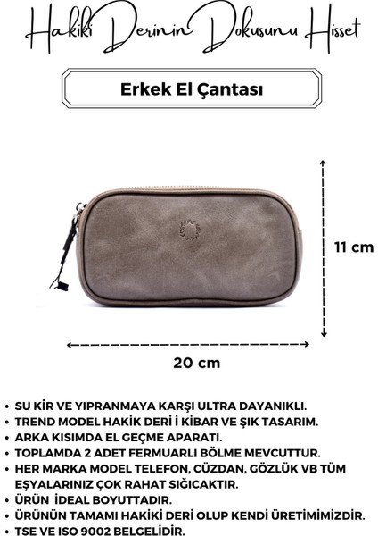 Empiero Antik Gri Deri Çift Fermuarlı El Çantası ( El Geçmeli)