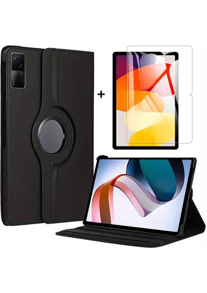 Xiaomi Redmi Pad Se 11 '' 2023 Uyumlu 360° Dönebilen Standlı Pu Deri Kılıf ve Ekran Koruyucu Set