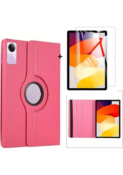 Xiaomi Redmi Pad Se 11 '' 2023 Uyumlu 360° Dönebilen Standlı Pu Deri Kılıf ve Ekran Koruyucu Set