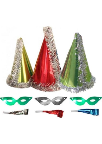 Karışık Renk Metalik Katyon Set 3 Parça ( Gözlük+Şapka+Kaynana Dili )