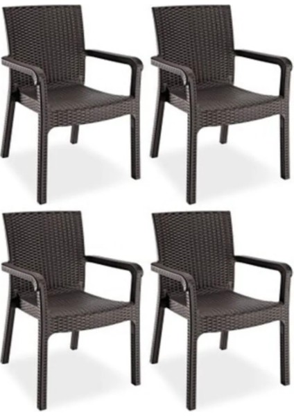 Trend Lü x Rattan Sandalye Kahverengi 4'lü Set