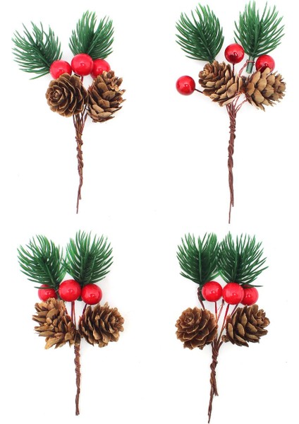 11CM 4 Adet Doğal Kozalaklı ve Kokinalı Yılbaşı Hazır Çiçek Aranjmanı