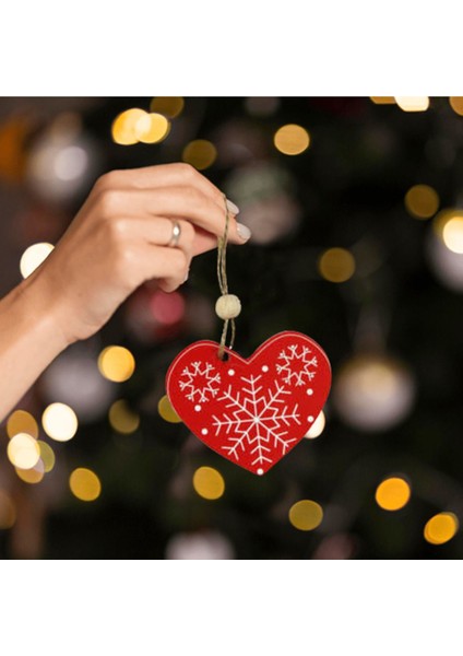 Yılbaşı Ahşap Çam Ağacı Süsü Kalp Model Kırmızı 3 Lü