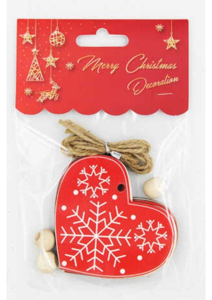 Yılbaşı Ahşap Çam Ağacı Süsü Kalp Model Kırmızı 3 Lü modelleri