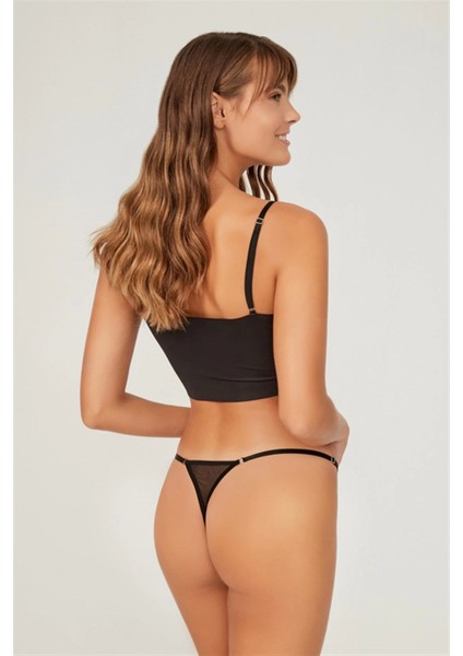 Önü Dantelli Tül Detaylı Siyah Tanga Külot modelleri