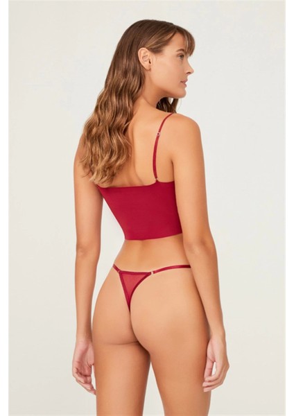 Önü Dantelli Tül Detaylı Vişne Tanga Külot fiyatları