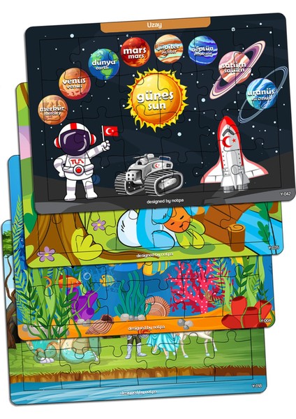 Notpa Çocuklar Için Eğitici ve Öğretici Ahşap 24 Parça Renkli Puzzle 4lü Set 12