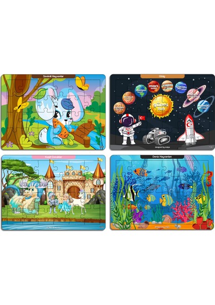Notpa Çocuklar Için Eğitici ve Öğretici Ahşap 24 Parça Renkli Puzzle 4lü Set 12 fiyatları
