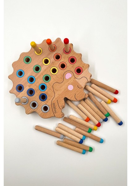 Montessori Eğitici Ahşap Oyuncak – Tak Çıkar Renkli Ahşap Bebek Kirpi Oyuncak