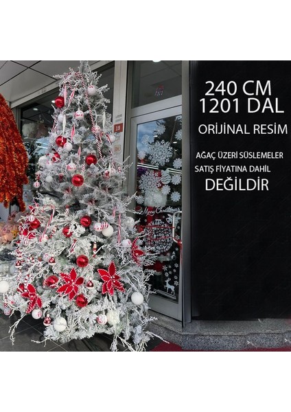 240 cm Buzlanmış Dallı Efektli Ladin Cinsi Yapay Yılbaşı Çam Ağacı 1201 Dal