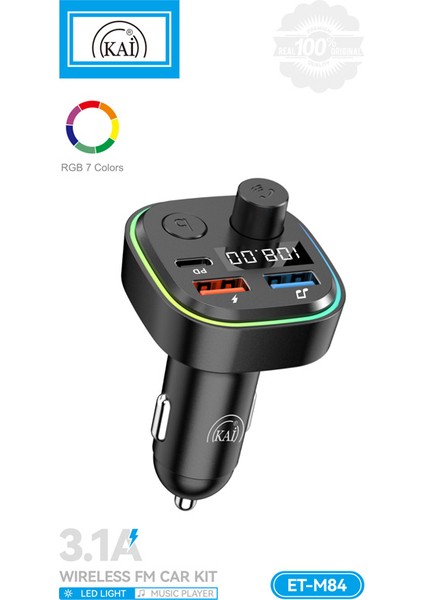 Bluetooth Araç Kiti Araç Fm Transmitter USB Type-C Mp3 Flash Için Uygun Pd