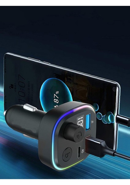 Bluetooth Araç Kiti Araç Fm Transmitter USB Type-C Mp3 Flash Için Uygun Pd