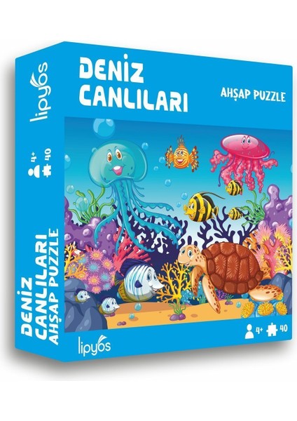 Deniz Canlıları, Kaplumboğa, Ahtapot 40 Parça Mini Ahşap Puzzle