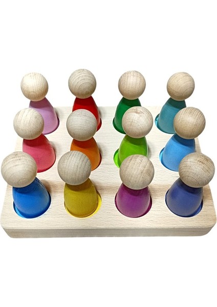 Waldorf Peg Bebek ve Tabla Eşleştirme 12 Li Insan Figürleri