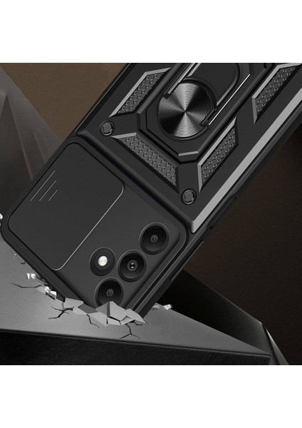 Samsung Galaxy A15 Kılıf Magnetik Standlı Kamera Korumalı Zore Sürgülü Vega Kapak