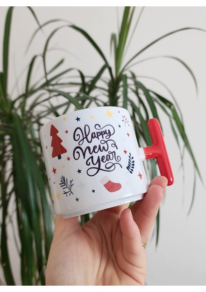 Kişiye Özel Isme Özel Yılbaşı Temalı Happy New Year Design T Kupa Bardak Latte Fincanı