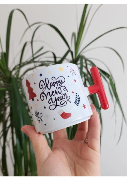 Kişiye Özel Isme Özel Yılbaşı Temalı Happy New Year Design T Kupa Bardak Latte Fincanı