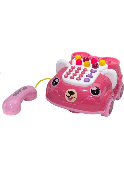 Sevimli Telefon Işıklı Sesli Klasik Telefon Pembe