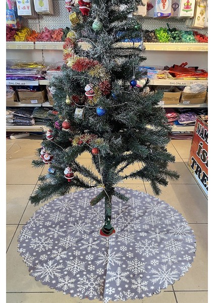 Yılbaşı Gri Beyaz Kartaneli Ağaç Eteği Yeni Yıl Çam Ağaçı Örtüsü Altlığı Dekorati Süs