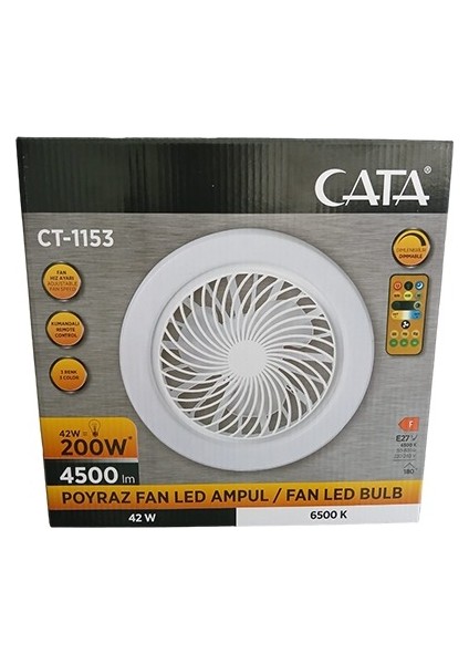 CT-1153 Poyraz Fanlı 42 Watt LED Ampul Lamba Beyaz Işık Vantilatör Aydınlatma E27 3 Renk Dim Edilebilir