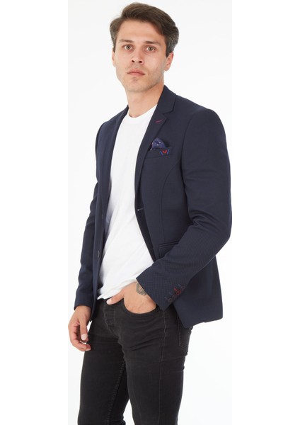 5121 Dar Kalıp Örme Kumaş Lacivert Erkek Blazer Ceket fiyatları