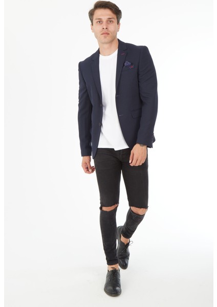 5121 Dar Kalıp Örme Kumaş Lacivert Erkek Blazer Ceket modelleri